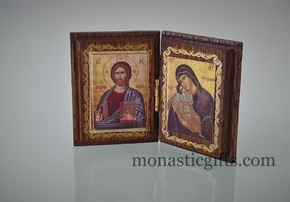 Diptych wood Orthodox Icon of Jesus Christ and Holy Theotokos , Greek Orthodox Icon Diptych, Father's Day , Home Decor,Orthodox Gift