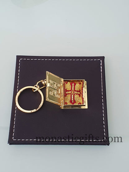 Christian Key Ring Small Gospel Pendant Design Cross ICXC Embossed Gold Plated,a perfect  Religious Gift