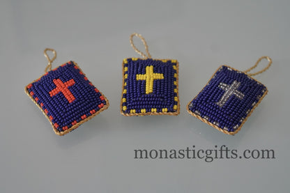 Christian traditional amulet with beads and gold thread Rectangular pendant  ,Filakto Οrthodox,Catholic Gift, very beautiful like jewlery