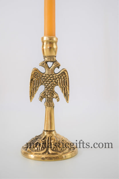 Brass Candlestick Candle Holder with Byzantine  Double-headed eagle Handmade, perfect Christian  Gift