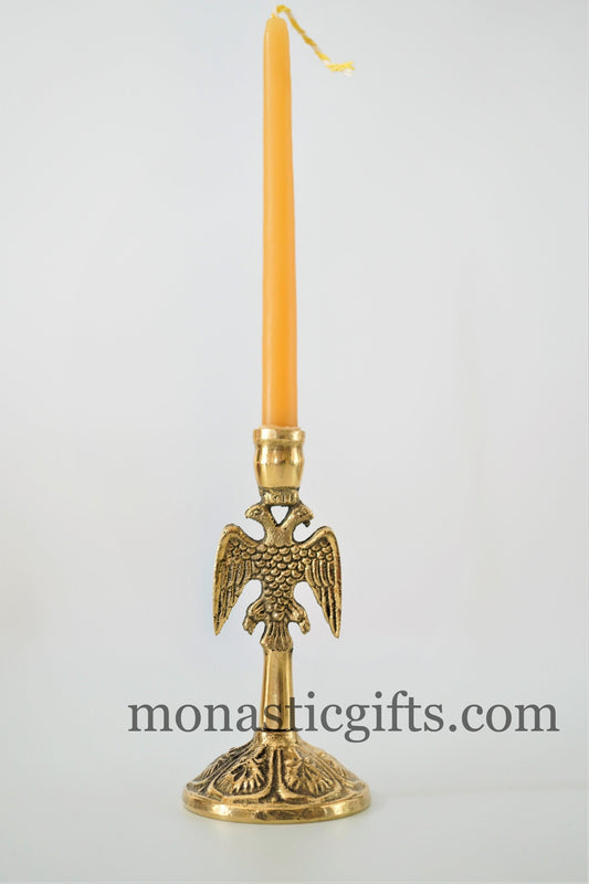 Brass Candlestick Candle Holder with Byzantine  Double-headed eagle Handmade, perfect Christian  Gift