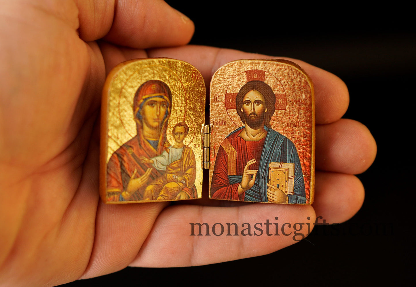 Diptych small  wooden Icon with the Jesus Christ  the Holy Theotokos , Greek Orthodox Icon , Home Decor,Orthodox Gift