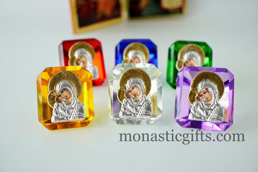 Virgin Mary Icon with Jesus  on small stained glass Religious Gifts, Baptism Gift, Religious Art, New Mother  Orthodox Christian Gift