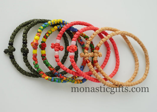 Handmade adjustable Greek Orthodox komboskini prayer bracelet woven from thin waterproof waxed thread with beads.