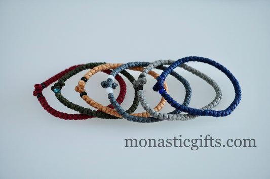 Adjustable waterproof Greek Orthodox waxed prayer bracelet komboskini with thin knots and beads.