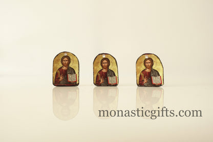 Tiny icon Jesus Christ  3pcs - Wood  Byzantine Christian  Tiny Orthodox Icon amazing idea to make orthodox Christians gifts