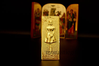 tama votive offering "Girl" votive, Gold Colored Byzantine Greek Eastern Orthodox Promise Icon, Ex Voto