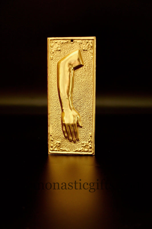 tama votive offering " Right Arm" votive Colored Gold, Byzantine Greek  Eastern Orthodox Promise Icon, Ex Voto