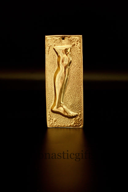 tama votive offering "Leg" votive colored gold, Byzantine Greek  Eastern Orthodox Promise Icon, Ex Voto