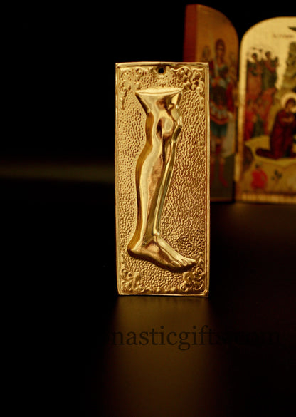 tama votive offering "Leg" votive colored gold, Byzantine Greek  Eastern Orthodox Promise Icon, Ex Voto