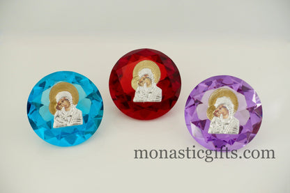 Virgin Mary Icon with Jesus  on  round stained glass Religious Gifts, Baptism Gift, Religious Art, New Mother  Orthodox Christian Gift