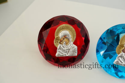 Virgin Mary Icon with Jesus  on  round stained glass Religious Gifts, Baptism Gift, Religious Art, New Mother  Orthodox Christian Gift