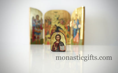 Tiny icon Jesus Christ  3pcs - Wood  Byzantine Christian  Tiny Orthodox Icon amazing idea to make orthodox Christians gifts