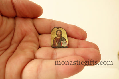 Tiny icon Jesus Christ  3pcs - Wood  Byzantine Christian  Tiny Orthodox Icon amazing idea to make orthodox Christians gifts