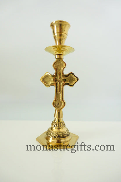 Brass Candlestick Candle Holder with cross Handmade 100% Authentic a perfect Christian  Gift