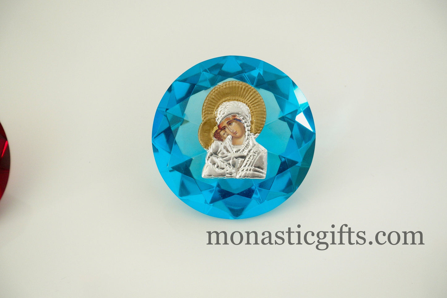 Virgin Mary Icon with Jesus  on  round stained glass Religious Gifts, Baptism Gift, Religious Art, New Mother  Orthodox Christian Gift