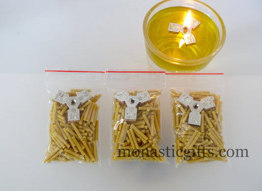 Candle Wicks From beeswax with triangular Cork float for Oil Vigil Lamps (Approx.100 - 110wicks in every bag)