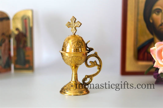 Incense Burner brass Handmade - Perfume burner - Thurible Censer brass Little Church with handle Christian Artefact With free Gifts