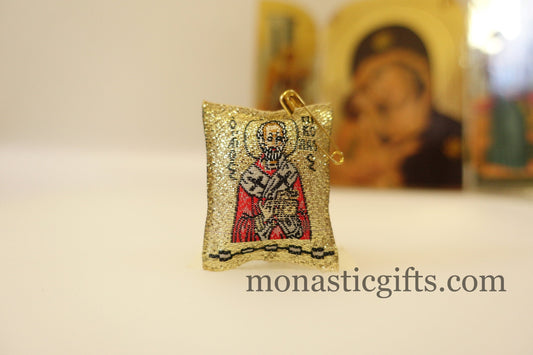 Amulet Rectangular pendant with Saint Nicholas and Mother of God ,FIlachto ,Filakto ,Filaxto Orthodoxer Glücksbringer