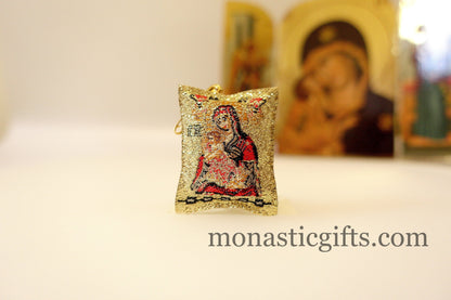 Amulet Rectangular pendant with Saint Nicholas and Mother of God ,FIlachto ,Filakto ,Filaxto Orthodoxer Glücksbringer