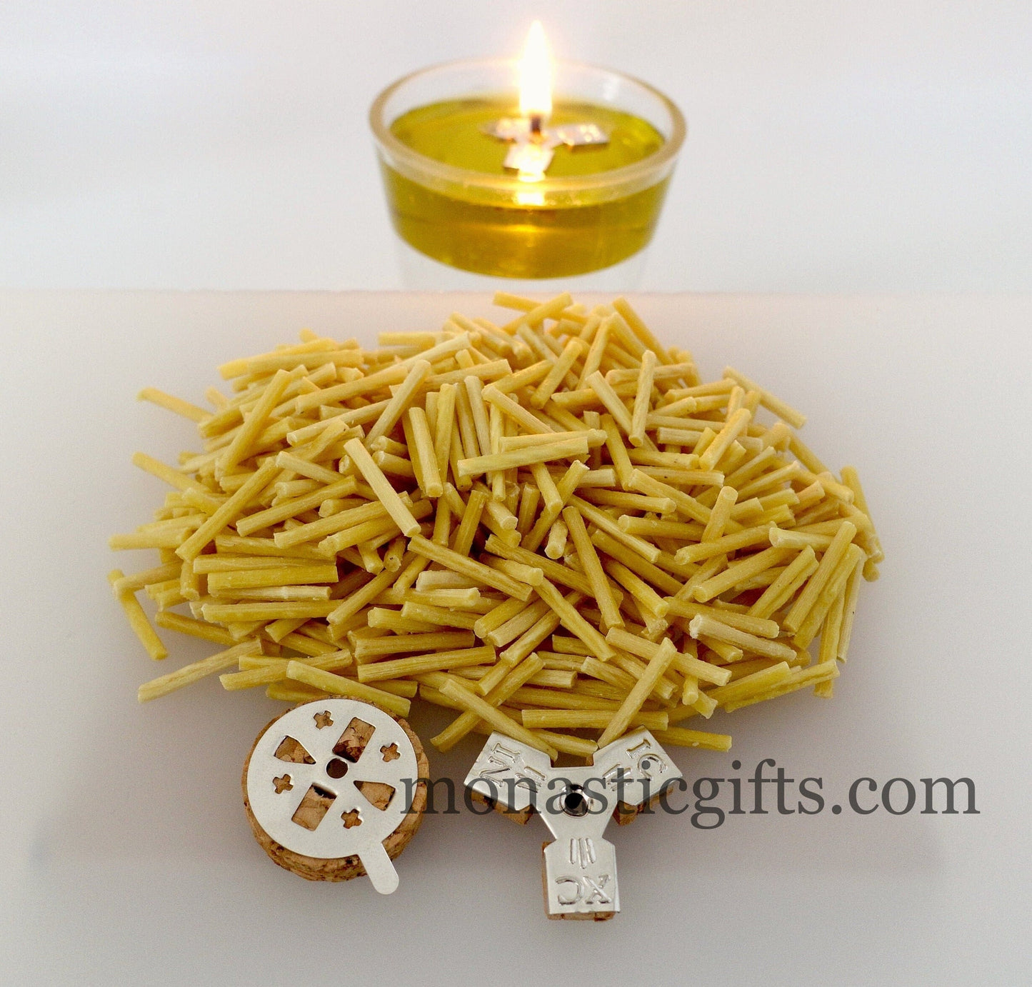 Beeswax Wicks 100% natural with 2 corks floats (Triangular and round) For Vigil Oil Lamps  (Approx 400pcs) plus a gift Cork Float