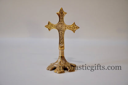 Standing Cross Altar Carved brass - Croce da altare Home Decor  a perfect Christian Gift