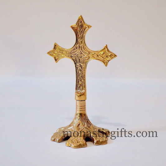 Standing Cross Altar Carved brass - Croce da altare Home Decor  a perfect Christian Gift