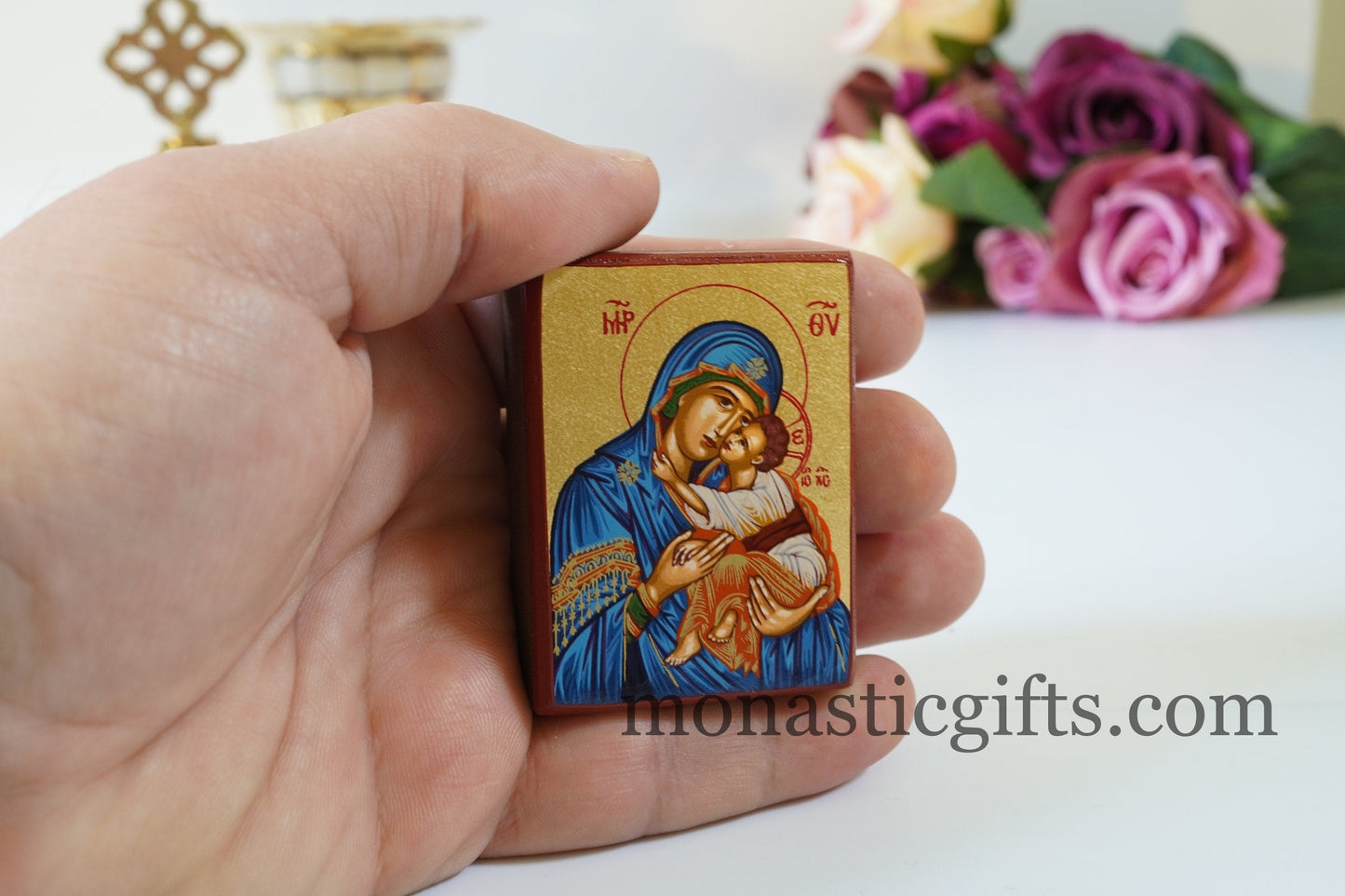 Wooden small  icons of Jesus Christ and Mother of God, Byzantine icon , art wall hanging o amazing idea for orthodox gift.