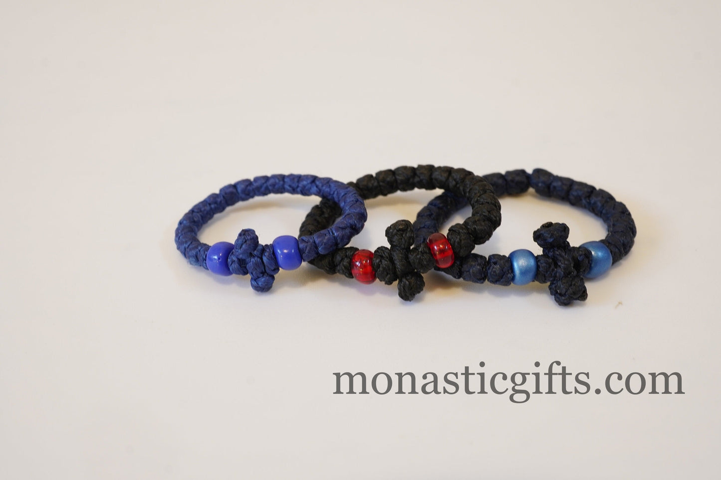 Finger Prayer waxed Rope komboskini with cross, rosary, Chotki-  waxed thin with beads and cross - Orthodox Gift