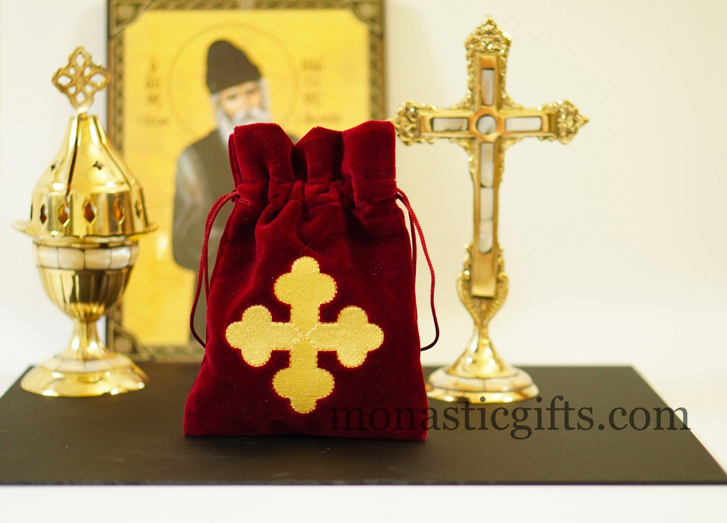 Pure Velvet with golden embellishments Pouch for Prosphora, bread pouch , Velvet Pouch for Prosphora, Orthodox Communion Bread Antidoron.