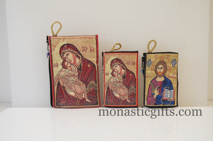 Embroidered Cotton Cloth Orthodox Large Purse & Small Evil eye with Jesus or Virgin Mary Baptism Gift, Religious Art,Orthodox Christian Gift