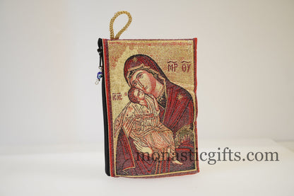 Embroidered Cotton Cloth Orthodox Large Purse & Small Evil eye with Jesus or Virgin Mary Baptism Gift, Religious Art,Orthodox Christian Gift