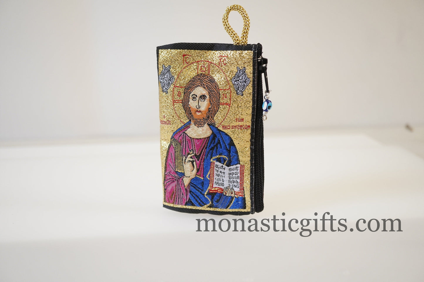 Embroidered Cotton Cloth Orthodox Large Purse & Small Evil eye with Jesus or Virgin Mary Baptism Gift, Religious Art,Orthodox Christian Gift