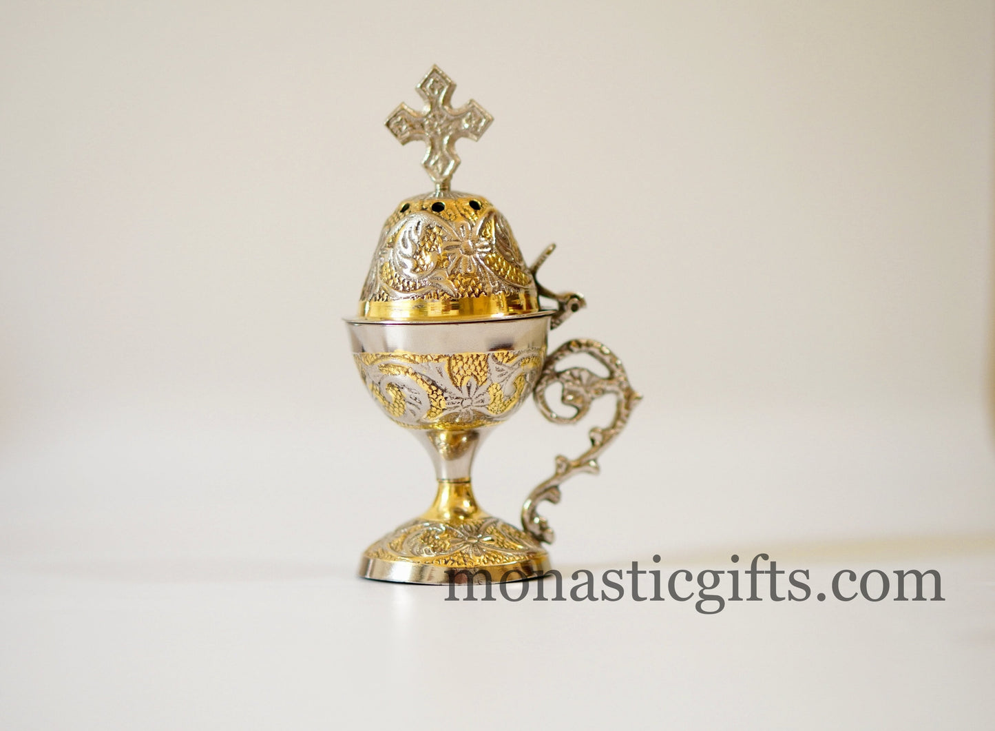 Incense Burner Handmade - Perfume burner - Thurible Censer Silver Gold Metal Little Church with handle Christian  With free Gifts