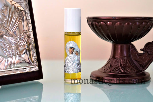 Myrrh anointing oil with Virgin Mary  – from Tinos the Holy island, Gift of faith, hope, love and healing to someone you care about