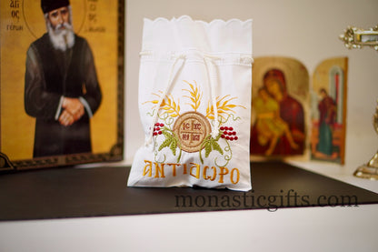 Embroidered Cotton Cloth Pouch for Prosphora, bread pouch , Cloth Pouch for Prosphora, Orthodox Communion Bread Antidoron.