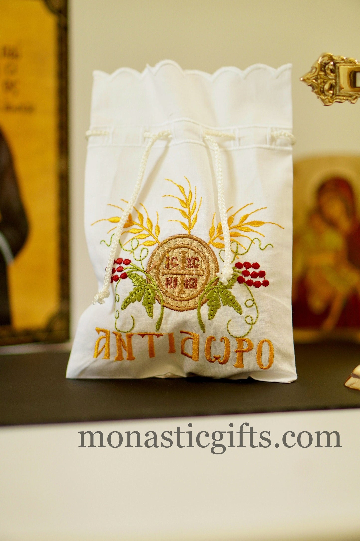 Embroidered Cotton Cloth Pouch for Prosphora, bread pouch , Cloth Pouch for Prosphora, Orthodox Communion Bread Antidoron.