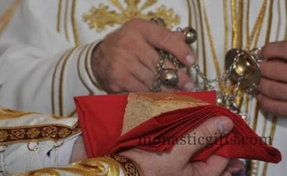 Embroidered Cotton Cloth Pouch for Prosphora,with Red Cross , Cloth Pouch for Prosphora, Orthodox Communion Bread Antidoron.