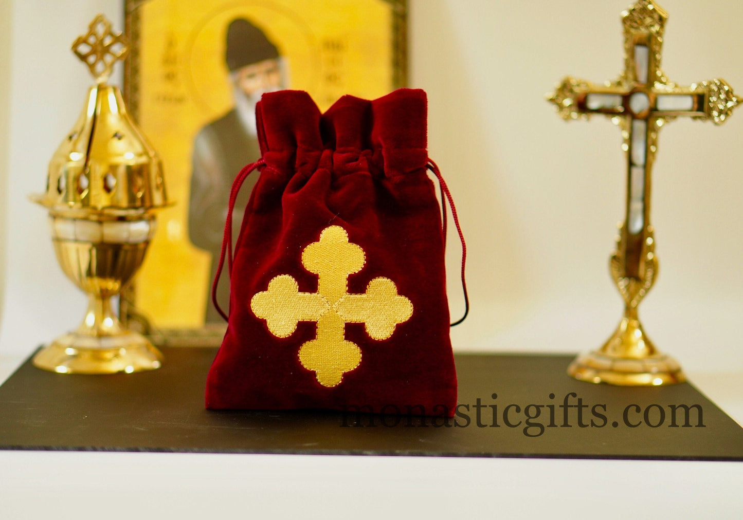 Pure Velvet with golden embellishments Pouch for Prosphora, bread pouch , Velvet Pouch for Prosphora, Orthodox Communion Bread Antidoron.