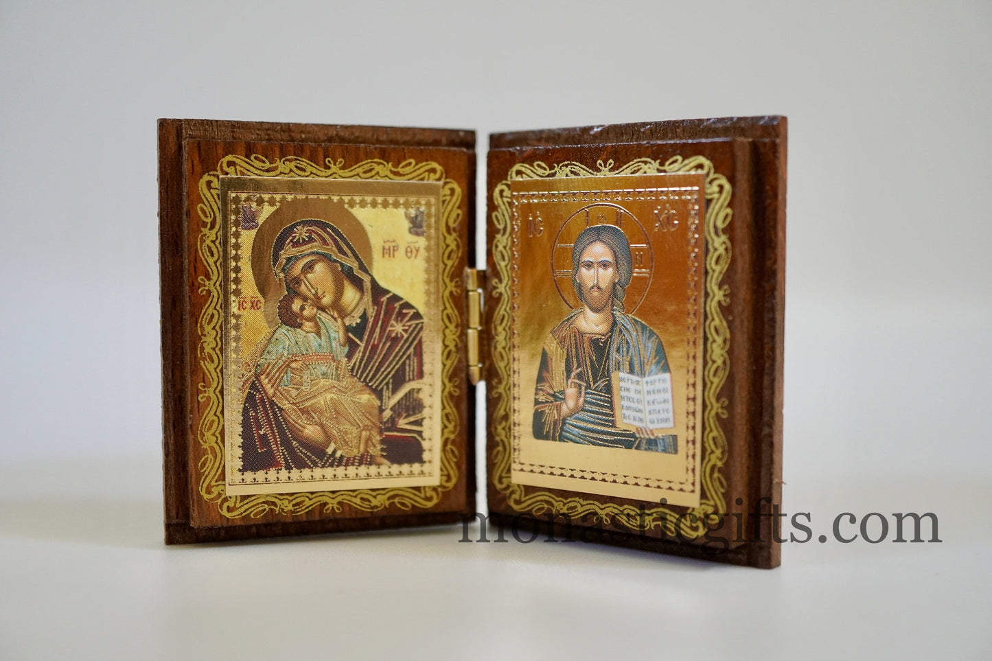 Diptych wood Orthodox Icon of Jesus Christ and Holy Theotokos , Greek Orthodox Icon Diptych, Father's Day , Home Decor,Orthodox Gift