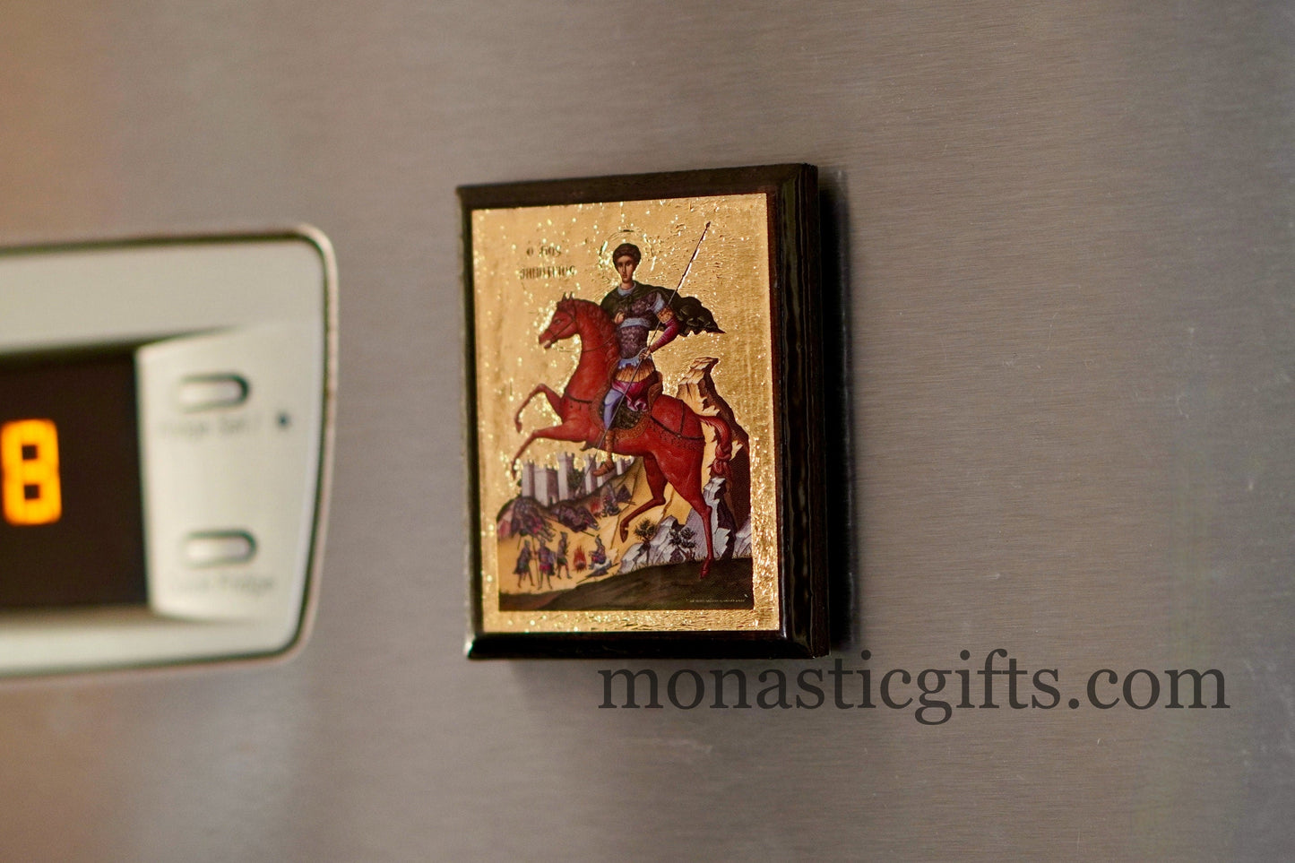 Saint Demetrios Dimitrios Handmade Wooden Magnet Icon — Refrigerator & Magnetic Altar Scale