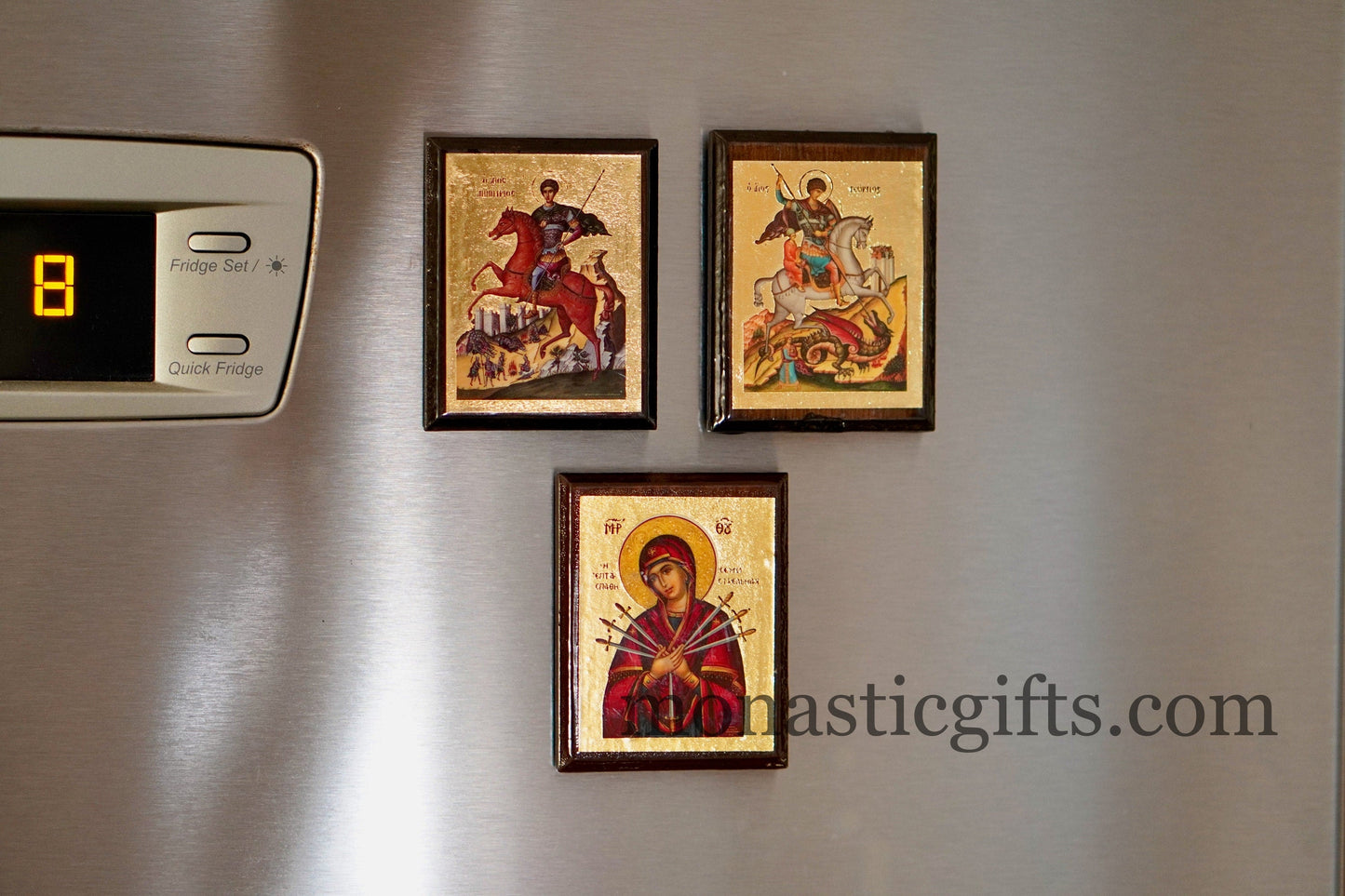 Saint Demetrios Dimitrios Handmade Wooden Magnet Icon — Refrigerator & Magnetic Altar Scale