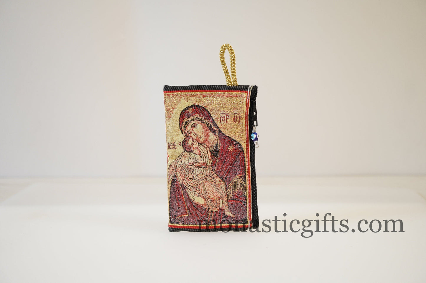 Embroidered Cotton Cloth Orthodox Large Purse & Small Evil eye with Jesus or Virgin Mary Baptism Gift, Religious Art,Orthodox Christian Gift