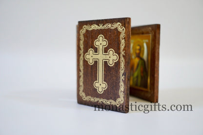 Triptych small wood Orthodox Icon of Jesus Christ  Holy Theotokos and Saint Ioannis The baptist , Home Decor,Orthodox Gift