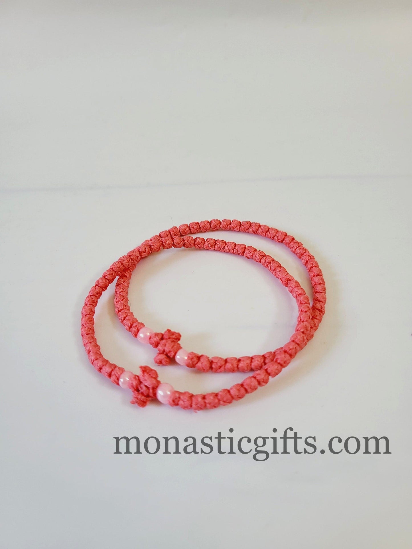 Waxed Komboskini 33 knots (1 Pcs)-Prayer Rope  - Pink waxed with Pink beads - Orthodox Gift -  Chotk