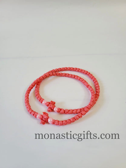 Waxed Komboskini 33 knots (1 Pcs)-Prayer Rope  - Pink waxed with Pink beads - Orthodox Gift -  Chotk