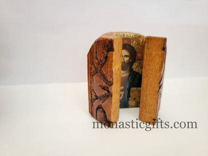 Triptych small  wooden Icon with  rhe Jesus Christ and Archangels, Greek Orthodox Icon , Home Decor,Orthodox Gift