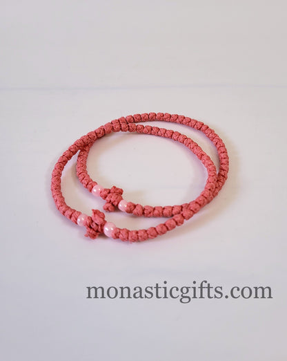 Waxed Komboskini 33 knots (1 Pcs)-Prayer Rope  - Pink waxed with Pink beads - Orthodox Gift -  Chotk