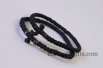 Komboskini -Prayer Rope ,1 pcs Black waxed thin with Stone beads,Orthodox Gift.