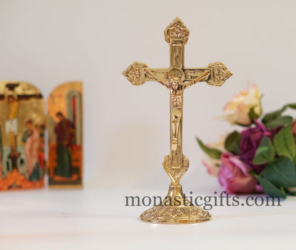 Standing Crucifix brass cross, Table Altar Blessing Crucifix- Croce da altare Home Decor  a perfect Christian Gift